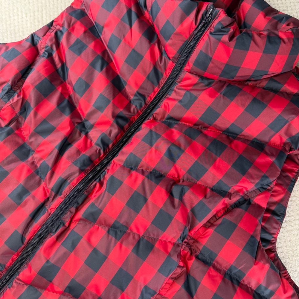 Lands End Womens XL Red Black Buffalo Plaid Down Puffer Vest Full Zip New